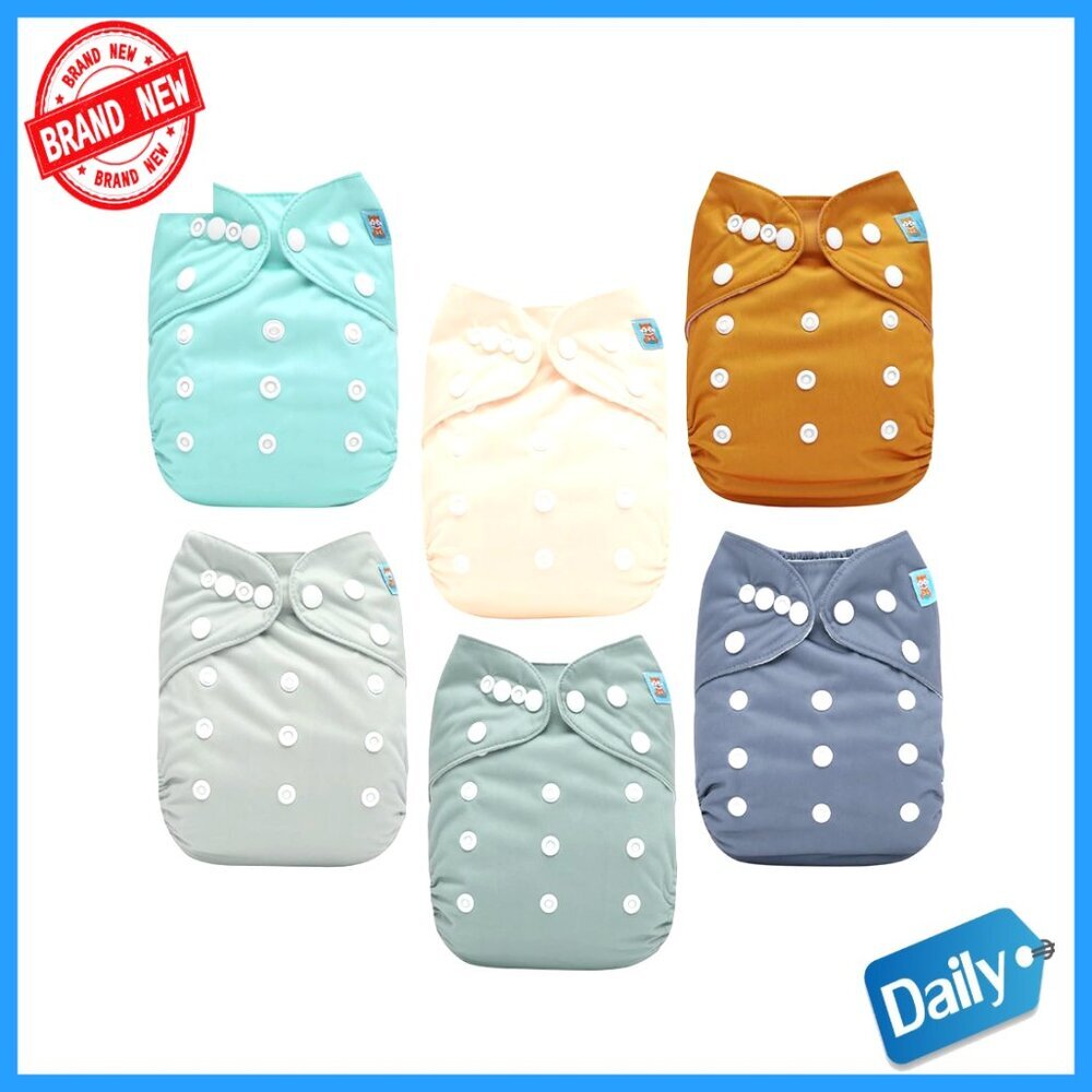 6-Pack Reusable Cloth Diapers with 12 Inserts, Adjustable One Size